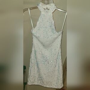 SHEIN White Sequin Backless Dress Sz S LIKE NEW